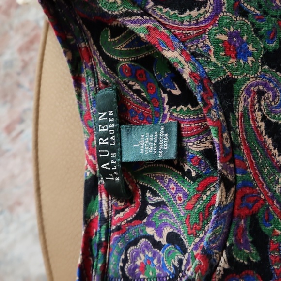 Beautiful Lauren Ralph Lauren Iconic Colorful Paisley Pattern Cotton Top ❤️🖤💜 - Picture 3 of 15